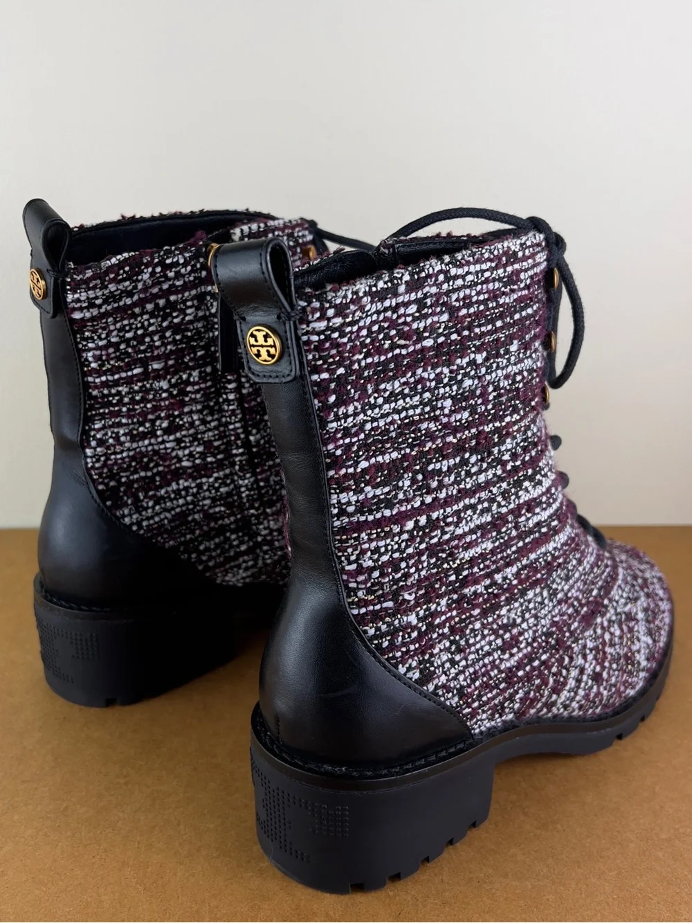 NEW TORY BURCH TWEED COMBAT BOOTS